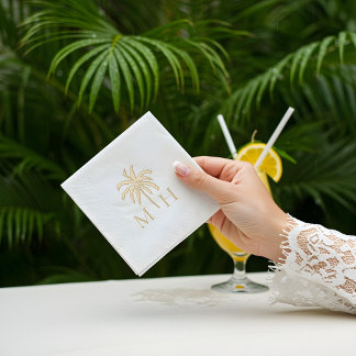 Minimal Tropical Palm Tree Monogram Wedding Foil Napkins