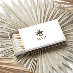 Minimal Tropical Palm Tree Monogram Wedding Matchboxes
