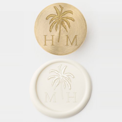 Minimal Tropical Palm Tree Monogram Wedding Wax Seal Stamp