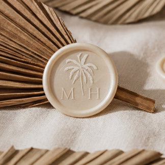 Minimal Tropical Palm Tree Monogram Wedding Wax Seal Sticker