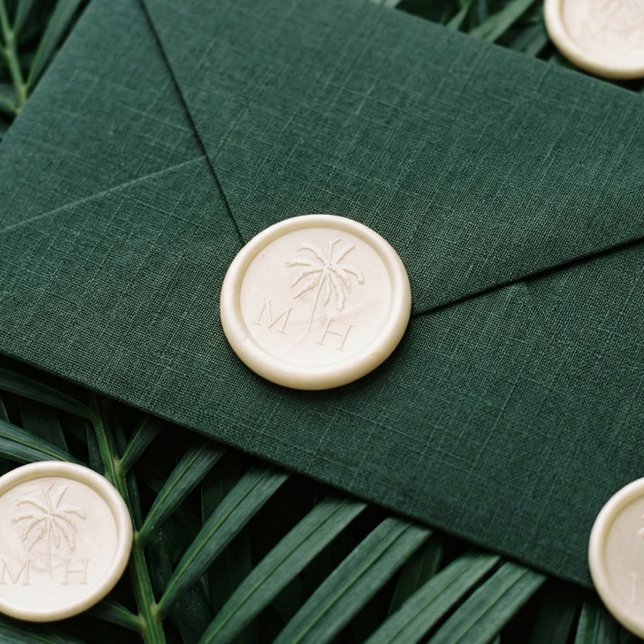 Minimal Tropical Palm Tree Monogram Wedding Wax Seal Sticker (Minimal Tropical Palm Tree Monogram Wedding Wax Seal Sticker)