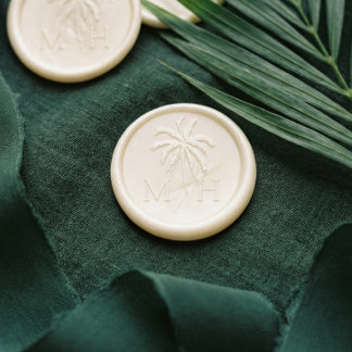 Minimal Tropical Palm Tree Monogram Wedding Wax Seal Sticker