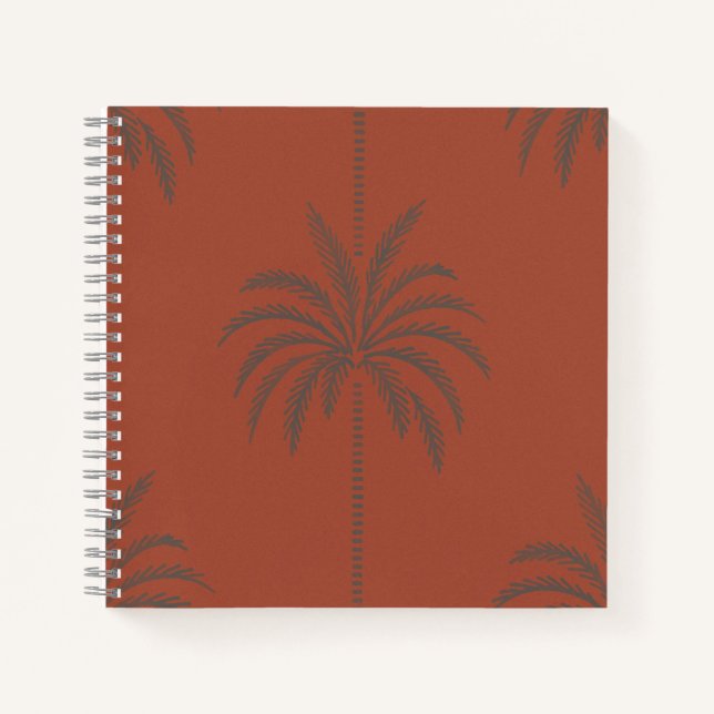 Minimal Tropical Palm Tree Pattern Terracotta  Notebook (Front)
