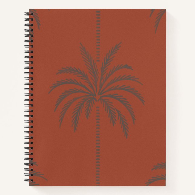 Minimal Tropical Palm Tree Pattern Terracotta  Notebook (Front)
