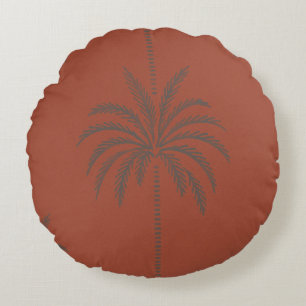 Minimal Tropical Palm Tree Pattern Terracotta Round Pillow