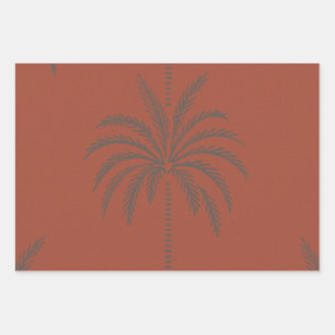 Minimal Tropical Palm Tree Pattern Terracotta Wrapping Paper Sheets
