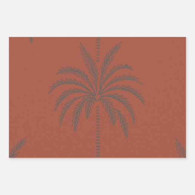 Minimal Tropical Palm Tree Pattern Terracotta  Wrapping Paper Sheets (Front)