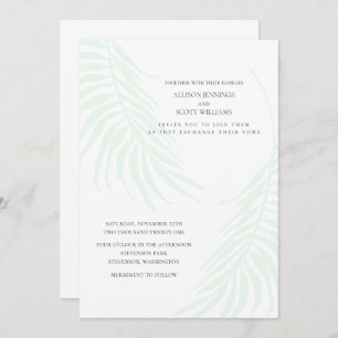 Minimal Tropical Wedding Green and White Chic Invitation