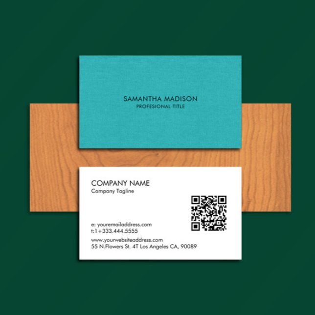 Minimal Turquoise Blue Tones Linen Burlap Fabric  Business Card (Creator Uploaded)