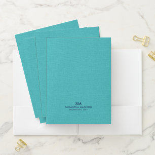 Minimal Turquoise Blue Tones Linen Burlap Fabric  Pocket Folder