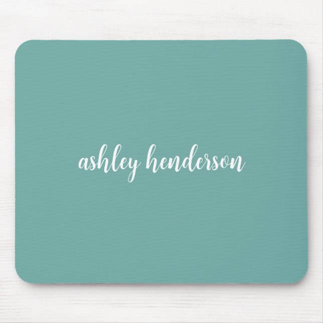 Minimal Turquoise Full Name Monogrammed Mouse Pad (Front)