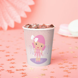 Minimal Tutu Girl's Birthday Cartoon Pink Glitter Paper Cups
