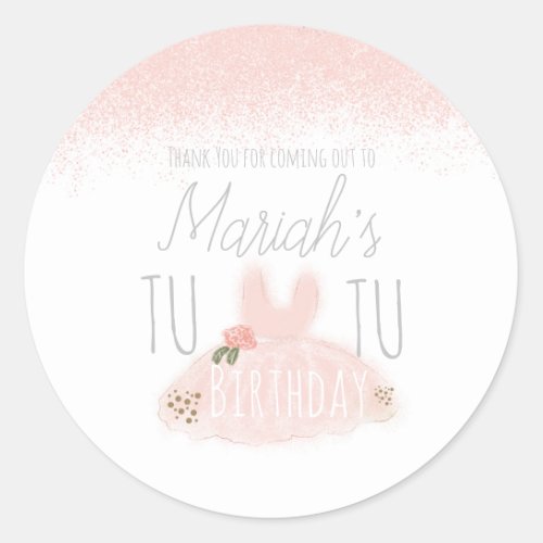 Minimal Tutu Girls Birthday Turning Two Glitter Classic Round Sticker