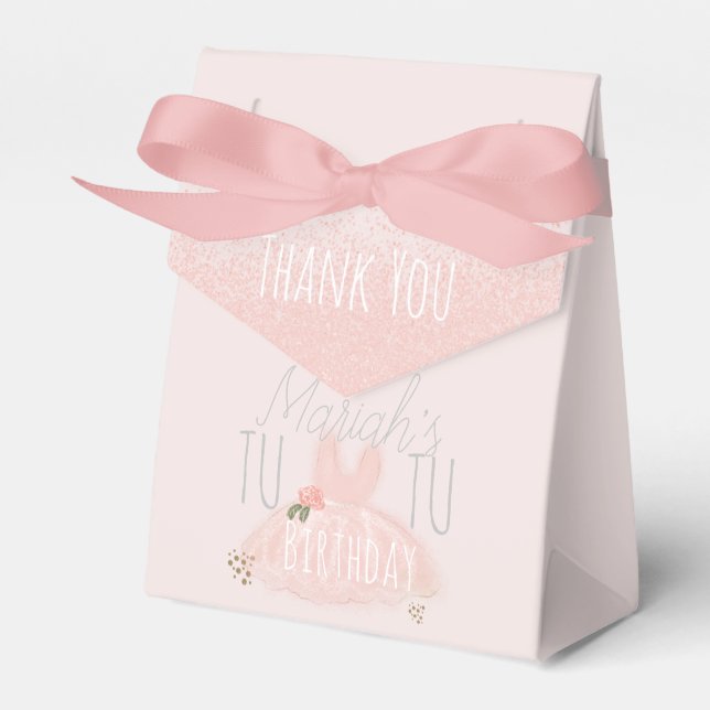 Minimal Tutu Girl's Birthday Turning Two Glitter  Favor Boxes (Front Side)