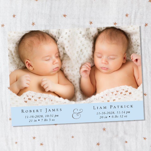 Minimal Twin Baby Boys Photo Collage Announcement (Announce the arrival of your precious twin boys in a way that is as beautiful and unique as they are)