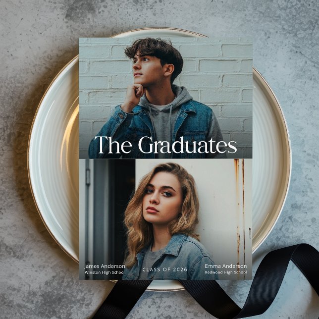 Minimal Twin Double Joint Photo Graduation Announcement (Creator Uploaded)