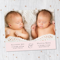 Minimal Twin Girls Photo Pink Birth Announcement