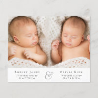 Minimal Twins Photo Birth Announcement