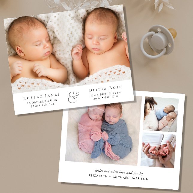 Minimal Twins Photo Birth Announcement (Creator Uploaded)