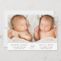 Minimal Twins Photo Collage Birth Announcement