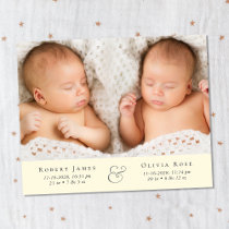 Minimal Twins Photo Yellow Birth Announcement