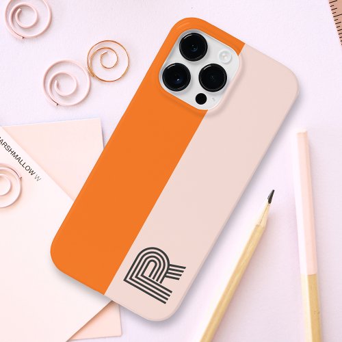 Minimal Two Color Block Rose Pink Orange Monogram Case_Mate iPhone 14 Pro Max Case