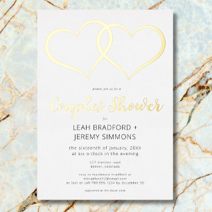 Minimal Two Hearts Black White Couples Shower Foil Invitation
