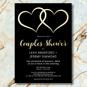 Minimal Two Hearts Black White Couples Shower Foil Invitation