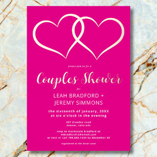 Minimal Two Hearts Hot Pink Couples Shower Foil Invitation