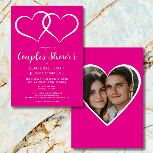 Minimal Two Hearts Hot Pink Couples Shower Photo Foil Invitation
