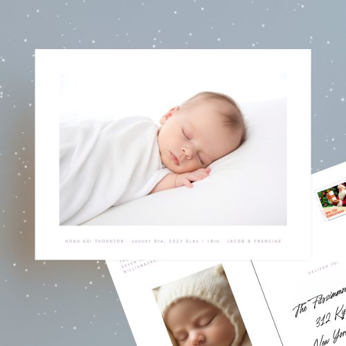 minimal two photo baby birth announcement postcard