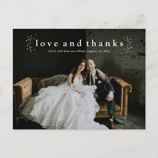Minimal Type Love and Thanks Photo Wedding Postcard (Front)
