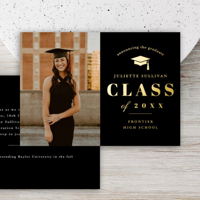 Minimal Type Photo Graduation Party Foil Invitation (Minimal type photo graduation foil invitations.)