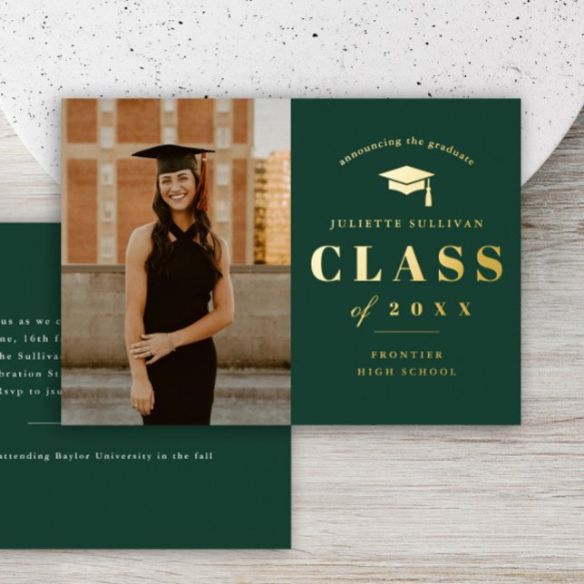 Minimal Type Photo Graduation Party Foil Invitation (Elegant gold type photo graduation invitations.)