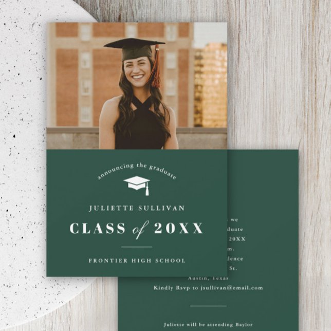 Minimal Type Photo Graduation Party Invitation (Minimal type green photo graduation invitations.)