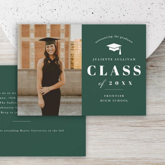 Minimal Type Photo Graduation Party Invitation (Minimal type green photo graduation invitations.)