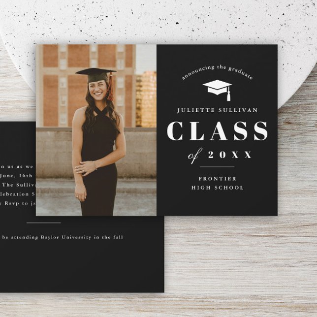 Minimal Type Photo Graduation Party Invitation (Black and white photo graduation invitation announcement card.)