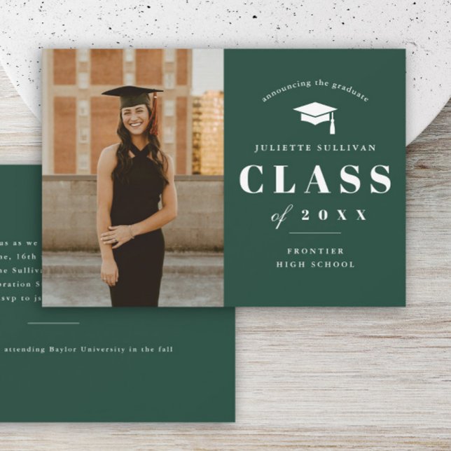 Minimal Type Photo Graduation Party Invitation (Green Photo Graduation Invitation Announcement Card.)