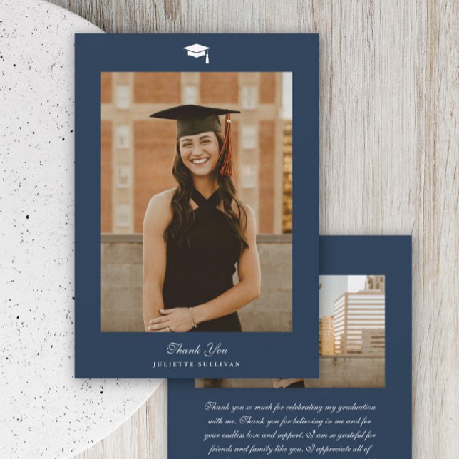 Minimal Type Photo Graduation Thank You Card (Simple script 2 photo graduation thank you card.)