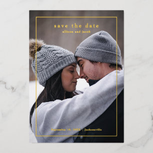 Minimal Type Photo Wedding Save the Date Gold Foil Invitation