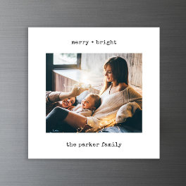 Minimal Typewriter Christmas Photo Magnetic Card