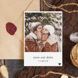 Minimal Typewriter Font Black Heart Photo Save The Date