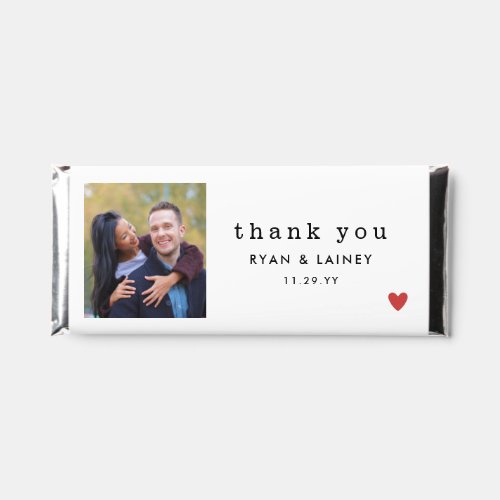 Minimal Typewriter Font Red Heart Photo Wedding Hershey Bar Favors