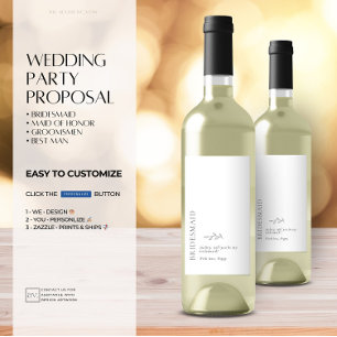 Minimal Typograph Bridesmaid Proposal Wine Label