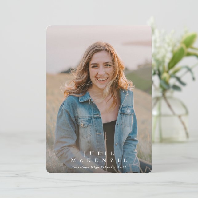 Minimal Typographic Overlay Graduation Photo  Announcement (Standing Front)