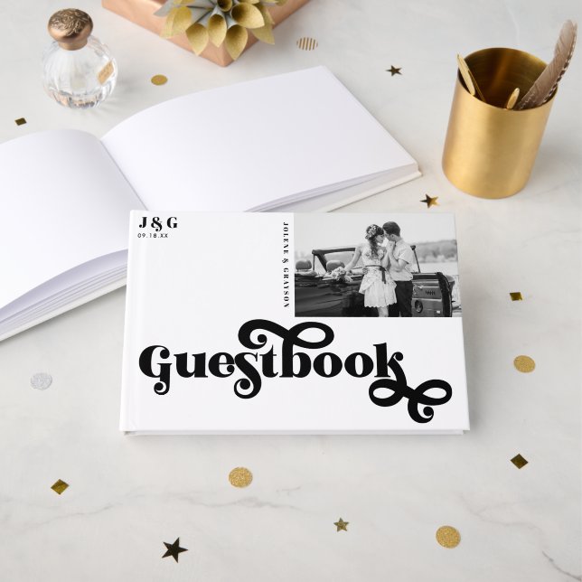 Minimal Typography | 70s Retro Wedding Guestbook (Front Open)
