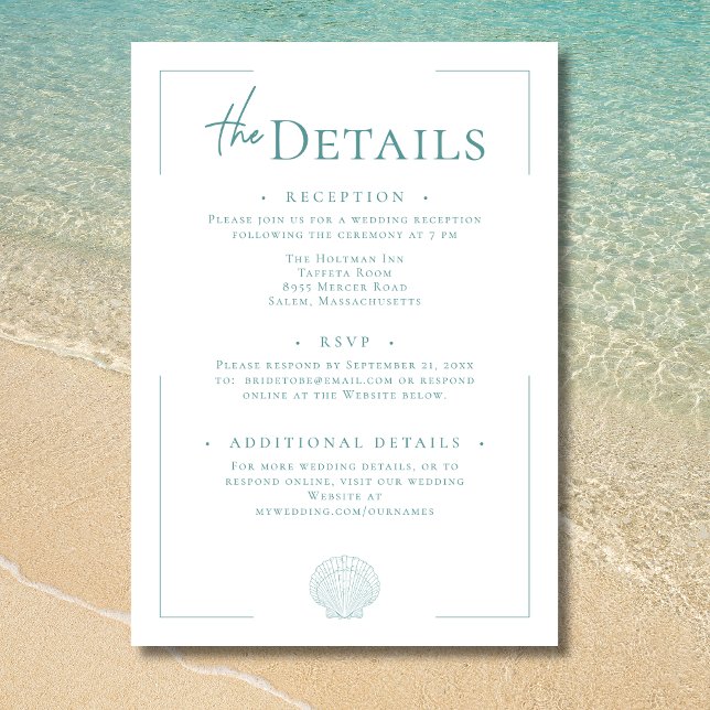 Minimal Typography Aqua & White Shell Wedding Enclosure Card (Minimal Typography Aqua & White Shell Wedding Enclosure Card)