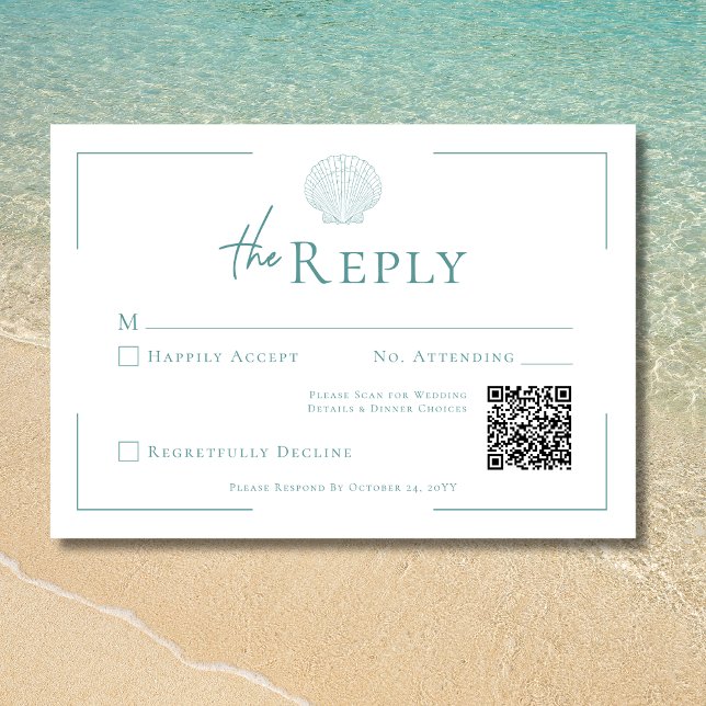 Minimal Typography Aqua & White Shell Wedding RSVP Card (Minimal Typography Aqua & White Shell Wedding RSVP Card)