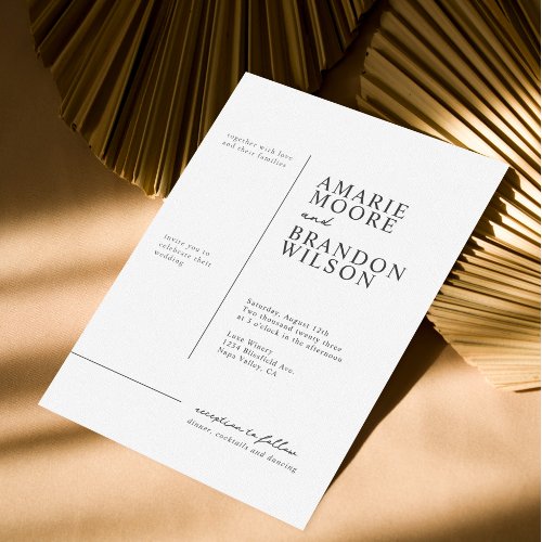 Minimal Typography Black and White Wedding Invitation