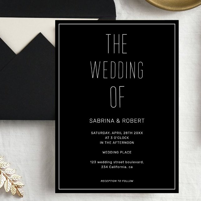 Minimal Typography Black & White Border Wedding Invitation (Creator Uploaded)